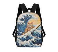 sinyumoney 3D Printing Kids Backpack Cat Surfing Japanese Wave Daypacks Book Bag Fashion Book Bag Casual Daypacks for School Boys And Girls 17inch