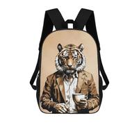 sinyumoney 3D Printing Kids Backpack Coffee Tiger Daypacks Book Bag Fashion Book Bag Casual Daypacks for School Boys And Girls 17inch