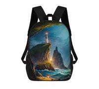 sinyumoney 3D Printing Kids Backpack Lighthouse Ocean Cliff Daypacks Book Bag Fashion Book Bag Casual Daypacks for School Boys And Girls 17inch