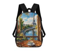 sinyumoney 3D Printing Kids Backpack Parisian View with Coffee Cup Daypacks Book Bag Fashion Book Bag Casual Daypacks for School Boys And Girls 17inch