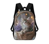 sinyumoney 3D Printing Kitten in Lavender Basket Children School Backpacks Boys Bookbags Big Capacity Bookbag Travel Backpack Daypacks 17inch