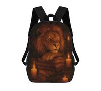sinyumoney 3D Printing Lion Sleeping on Books with Candles Children 17 Inch School Backpacks Boys Bookbags Big Capacity Bookbag Travel Backpack Daypacks