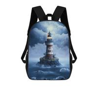 sinyumoney 3D Printing Lonely Lighthouse in Stormy Seas Children School Backpacks Boys Bookbags Big Capacity Bookbag Travel Backpack Daypacks 17inch