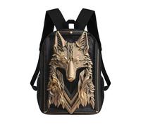 sinyumoney 3D Printing Luxurious Golden Wolf Children 17 Inch School Backpacks Boys Bookbags Big Capacity Bookbag Travel Backpack Daypacks