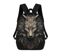 sinyumoney 3D Printing Metallic Wolf Children 17 Inch School Backpacks Boys Bookbags Big Capacity Bookbag Travel Backpack Daypacks