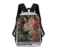 sinyumoney 3D Printing Morris Floral Zebra Exhibition Children 17 Inch School Backpacks Boys Bookbags Big Capacity Bookbag Travel Backpack Daypacks