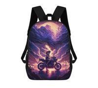 sinyumoney 3D Printing Motorcycle Ride Through Fantasy Clouds Children 17 Inch School Backpacks Boys Bookbags Big Capacity Bookbag Travel Backpack Daypacks