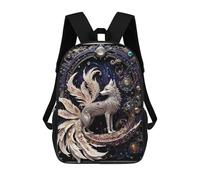 sinyumoney 3D Printing Nine Tailed Fox Children 17 Inch School Backpacks Boys Bookbags Big Capacity Bookbag Travel Backpack Daypacks