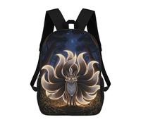 sinyumoney 3D Printing Nine-tailed Fox Enchanted Forest Children 17 Inch School Backpacks Boys Bookbags Big Capacity Bookbag Travel Backpack Daypacks