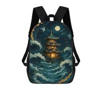 sinyumoney 3D Printing Pagoda Amidst Ocean Waves at Night Children School Backpacks Boys Bookbags Big Capacity Bookbag Travel Backpack Daypacks 17inch