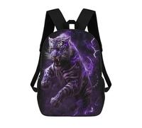 sinyumoney 3D Printing Purple Tiger Lightning Energy Art Print Children 17 Inch School Backpacks Boys Bookbags Big Capacity Bookbag Travel Backpack Daypacks