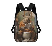 sinyumoney 3D Printing Rhino Toilet Decor Children School Backpacks Boys Bookbags Big Capacity Bookbag Travel Backpack Daypacks 17inch