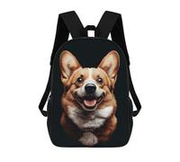 sinyumoney 3D Printing Smiling Corgi Portrait on Black Background Children 17 Inch School Backpacks Boys Bookbags Big Capacity Bookbag Travel Backpack Daypacks