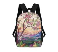 sinyumoney 3D Printing Stained Glass Sunset Landscape Children School Backpacks Boys Bookbags Big Capacity Bookbag Travel Backpack Daypacks 17inch