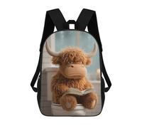 sinyumoney 3D Printing Stuffed Highland Cow Reading on Toilet Children 17 Inch School Backpacks Boys Bookbags Big Capacity Bookbag Travel Backpack Daypacks