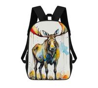 sinyumoney 3D Printing Watercolor Moose Children School Backpacks Boys Bookbags Big Capacity Bookbag Travel Backpack Daypacks 17inch
