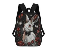 sinyumoney 3D Printing White Rabbit with Roses Children School Backpacks Boys Bookbags Big Capacity Bookbag Travel Backpack Daypacks 17inch
