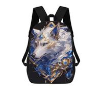 sinyumoney 3D Printing White Wolf with Blue And Gold Accents Children 17 Inch School Backpacks Boys Bookbags Big Capacity Bookbag Travel Backpack Daypacks