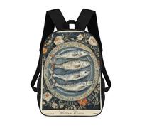sinyumoney 3D Printing William Morris Sardines Kitchen Floral Children 17 Inch School Backpacks Boys Bookbags Big Capacity Bookbag Travel Backpack Daypacks