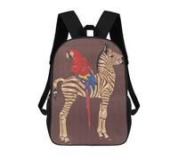 sinyumoney 3D Printing Zebra And Parrot Mid Century Children 17 Inch School Backpacks Boys Bookbags Big Capacity Bookbag Travel Backpack Daypacks