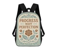 sinyumoney 3D Progress Not Perfection Floral Art Print 17 Inch School Backpack Student Casual Backpack For Kid's Children's Daypack Bookbag Hiking Sports Outdoor Work Travel Laptop Bag