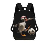 sinyumoney 3D Puffin Soccer Star Printing Daypacks Kids Casual Backpack Knapsack High Capacity Rucksack Travel Laptop Book Bag 17inch