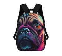 sinyumoney 3D Pug Colorful Dog Kid's Backpack Waterproof School Bag Bookbag Cute Rucksacks Fashion Casual Schoolbag for Kids for Girl Boy School 17inch