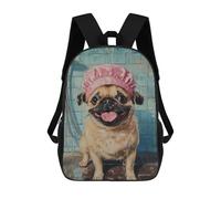 sinyumoney 3D Pug Dog in Shower Cap-1 Kid's Backpack Waterproof 17inch School Bag Cute Rucksacks Fashion Casual Schoolbag for Kids for Girl Boy School