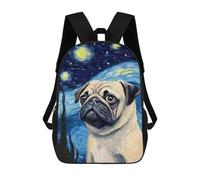 sinyumoney 3D Pug Dog Starry Night School Backpack Student Casual Backpack For Kid's Children's Daypack Bookbag Hiking Sports Outdoor Work Travel Laptop Bag 17inch