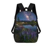 sinyumoney 3D Purple Flowers Under Starry Sky Kid's Backpack Waterproof 17inch School Bag Cute Rucksacks Fashion Casual Schoolbag for Kids for Girl Boy School