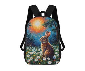 sinyumoney 3D Rabbit in A Daisy Field Painting Printing Daypacks Kids Casual Backpack Knapsack High Capacity Rucksack Travel Laptop Book Bag 17inch