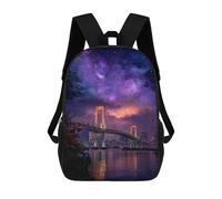 sinyumoney 3D Rainbow Bridge Night Sky Print Children Backpack for School Students Backpacks Schoolbag Shoulder Book Bags 17inch