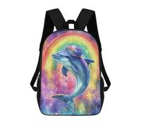 sinyumoney 3D Rainbow Dolphin Watercolor Kid's Backpack Waterproof 17inch School Bag Cute Rucksacks Fashion Casual Schoolbag for Kids for Girl Boy School