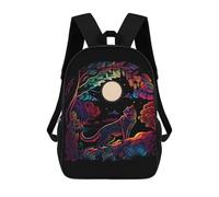 sinyumoney 3D Rainbow Wolf Moonlit Forest Kid's Backpack Waterproof School Bag Bookbag Cute Rucksacks Fashion Casual Schoolbag for Kids for Girl Boy School 17inch