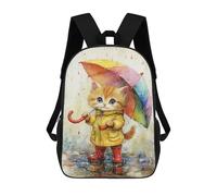 sinyumoney 3D Rainy Day Kitten with Umbrella-7 Kid's Backpack Waterproof 17inch School Bag Cute Rucksacks Fashion Casual Schoolbag for Kids for Girl Boy School
