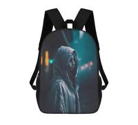 sinyumoney 3D Rainy Night Hooded Figure -1 Print Children Backpack for School Students Backpacks Schoolbag Shoulder Book Bags 17inch