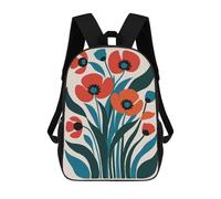 sinyumoney 3D Red Poppy Bouquet 17 Inch School Backpack Student Casual Backpack For Kid's Children's Daypack Bookbag Hiking Sports Outdoor Work Travel Laptop Bag