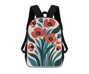 sinyumoney 3D Red Poppy Bouquet 17 Inch School Backpack Student Casual Backpack For Kid's Children's Daypack Bookbag Hiking Sports Outdoor Work Travel Laptop Bag