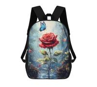 sinyumoney 3D Red Rose in Forest School Backpack Student Casual Backpack For Kid's Children's Daypack Bookbag Hiking Sports Outdoor Work Travel Laptop Bag 17inch