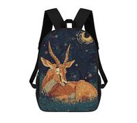 sinyumoney 3D Resting Antelope Under Starry Night School Backpack for Kids Adult,Animal Schoolbags Large Bookbags Casual Daypack with Side Mesh Pocket 17inch