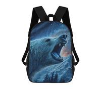 sinyumoney 3D Roaring Bear Night Sky T-Shirt Kid's Backpack Waterproof 17inch School Bag Cute Rucksacks Fashion Casual Schoolbag for Kids for Girl Boy School
