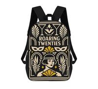 sinyumoney 3D Roaring Twenties Art Deco Poster 17 Inch School Backpack Student Casual Backpack For Kid's Children's Daypack Bookbag Hiking Sports Outdoor Work Travel Laptop Bag