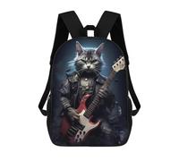 sinyumoney 3D Rock Star Cat with Guitar Kid's Backpack Waterproof School Bag Bookbag Cute Rucksacks Fashion Casual Schoolbag for Kids for Girl Boy School 17inch