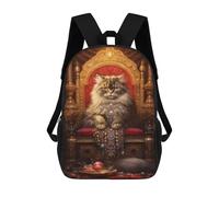 sinyumoney 3D Royal Persian Cat Throne-4 Kid's Backpack Waterproof 17inch School Bag Cute Rucksacks Fashion Casual Schoolbag for Kids for Girl Boy School