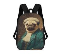 sinyumoney 3D Royal Pug Portrait Art Print Kid's Backpack Waterproof School Bag Bookbag Cute Rucksacks Fashion Casual Schoolbag for Kids for Girl Boy School 17inch