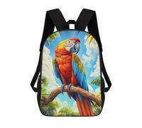 sinyumoney 3D Scarlet Macaw on Branch Kid's Backpack Waterproof 17inch School Bag Cute Rucksacks Fashion Casual Schoolbag for Kids for Girl Boy School