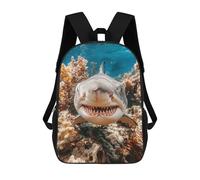 sinyumoney 3D Shark Portrait Underwater with Coral Reef Kid's Backpack Waterproof School Bag Bookbag Cute Rucksacks Fashion Casual Schoolbag for Kids for Girl Boy School 17inch