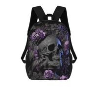 sinyumoney 3D Skull with Purple Roses Kid's Backpack Waterproof School Bag Bookbag Cute Rucksacks Fashion Casual Schoolbag for Kids for Girl Boy School 17inch