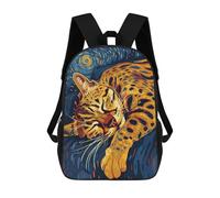 sinyumoney 3D Sleeping Spotted Cat Art School Backpack for Kids Adult,Animal Schoolbags Large Bookbags Casual Daypack with Side Mesh Pocket 17inch