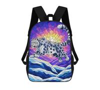 sinyumoney 3D Snow Leopard Stained Glass Illustration Kid's Backpack Waterproof 17inch School Bag Cute Rucksacks Fashion Casual Schoolbag for Kids for Girl Boy School